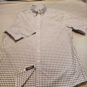 Jos A Bank Short Sleeve Men's L Traveler's Collection Buttoned Plaid Blue Shirt